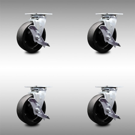 Service Caster 6 Inch SS Glass Filled Nylon Swivel Caster Set with Ball Bearings and Brakes SCC SCC-SS30S620-GFNB-TLB-4